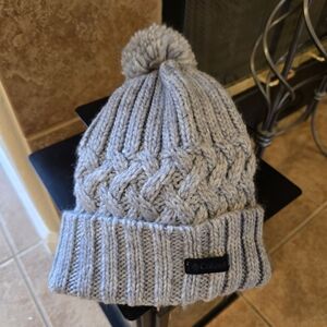 Columbia Beanie Pompom Gray Cable Knit Wool